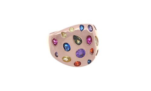 Anello Argento Con Pietre Multicolor Cuori Milano 24892032